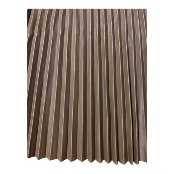 DKNY olive Faux leather accordian Pleats logo waistband Mini Skirt‎ size XL new - Picture 7 of 15